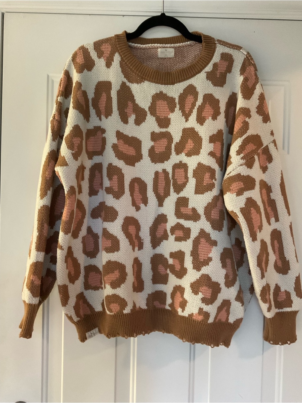Simply Southern Animal Print Knit Pullover Sweater with Tan and Blush Accents